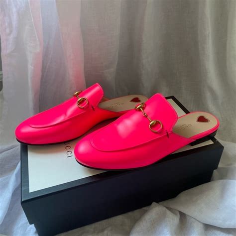 gucci pink fluorescent princetown loafers|Gucci princetown euro price.